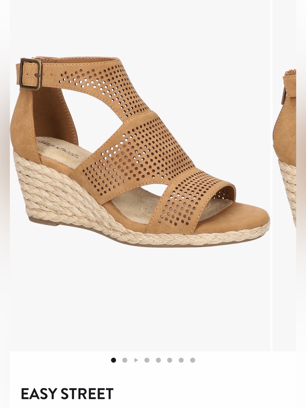 Easy Street Tan Perforated Espadrille Wedge Sandals